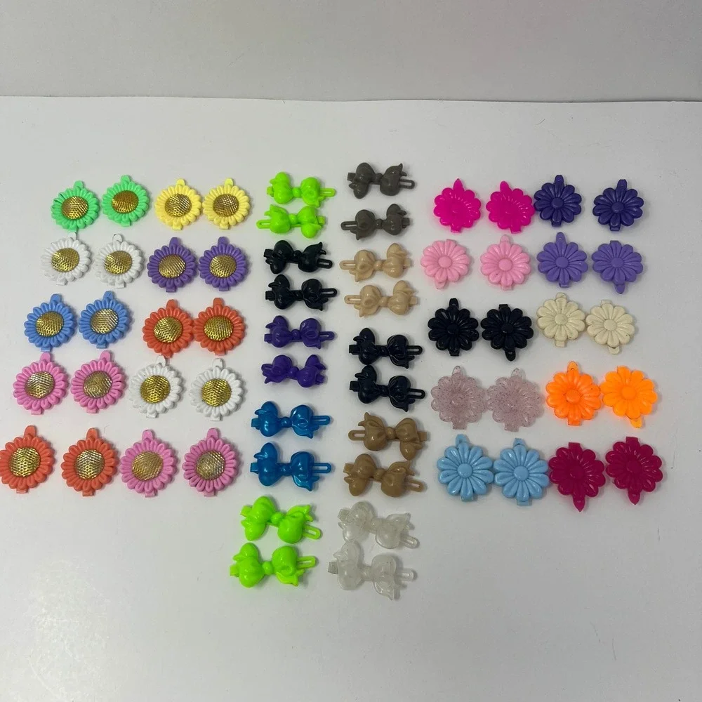 Kids Plastic Hair Barrettes Lot 60 Pc Sunflower Daisy Bow Clips Cute Accessories